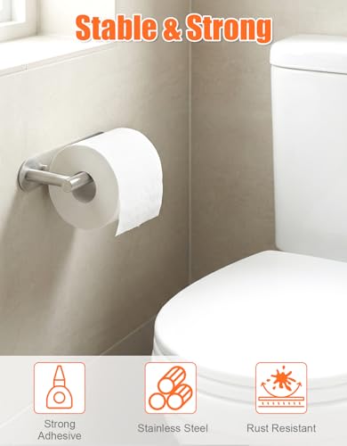 YUET Toilet Roll Holder, Self Adhesive or Screw In Wall Mounted Options, Double Post Pivoting Tissue Roll Holder, Stainless Steel Rustproof Stick On No Drilling Wall Mount for Bathroom, Brushed Nickel - color: Silver-pivoting