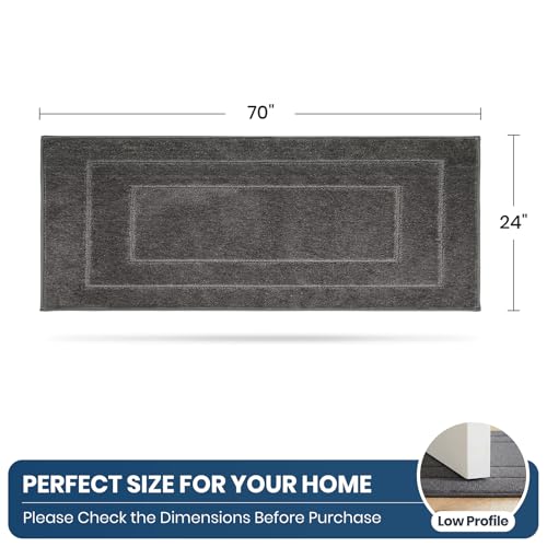 PURRUGS Machine Washable Kitchen Runner Rug 24" x 70", Non-Slip/Skid Hallway Runner Rug, Super Absorbent Soft Area Rug for Kitchen, Hallway & Laundry, Rolled Packaging, Grey - color: Grey, size: 24" X 70"