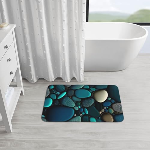 Blue Pebbles Bath mats Quick Dry Absorbent Bath Rugs Rubber Non Slip Bath Mat for Bathroom Floor Tub Shower Sink 16"×24" - color: Blue Pebbles, size: 16"x24"