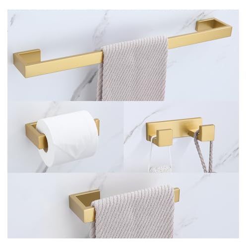 Brushed Gold Bathroom Hardware Set, 4-Piece Bath Towel Bar Set SUS304 Stainless Steel Towel Rack Set for Bathroom, 23.6 inches Bathroom Towel Holder Set Wall Mounted - color: Brushed Gold, size: Set A