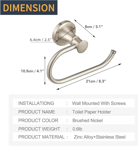 BESy Brushed Nickel Toilet Tissue Paper Holder Brushed Nickel Bathroom Accessories Toilet roll Paper Hanger, Wall Mounted, Rustproof - color: Brushed Nickel