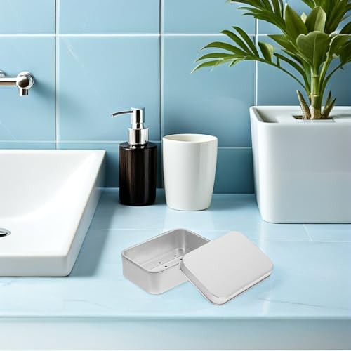 Operitacx 4pcs Portable Aluminum Soap Holder Set 150ml Lightweight Bar Soap Case with Lid and Drain Tray for Travel Camping Bathroom Kitchen Use