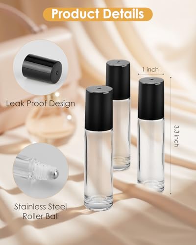 Worldgsb 25 Pack Essential Oil Roller Bottles, 10ml Refillable Clear Glass Roller Bottles with Stainless Steel Roller Balls and Caps for Travel, Perfume and Lip Gloss - color: Clear, style: 25 Pack