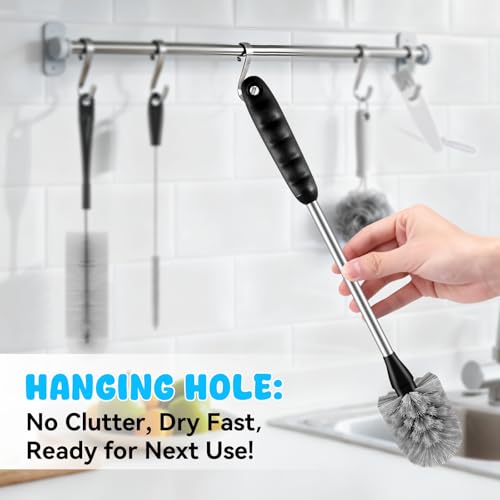 4 Pack Bottle Brush Cleaning Set, Including Long Handle Water Bottle Brush and 3 in 1 Cup Lid Cleaning Brush, Straw Cleaner Brush Washing for Baby Bottles, Tumblers, Glasses - color: 4pack-grey