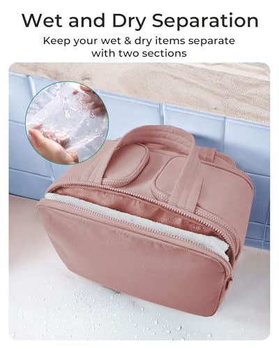 BAGSMART Travel Toiletry Bag, Lightweight Large Wide-open Travel Bag for Women, Puffy Cosmetic Makeup Bag Organizer with Handle for Accessories,Essentials, Toiletries, Dark Pink - color: Dark Pink