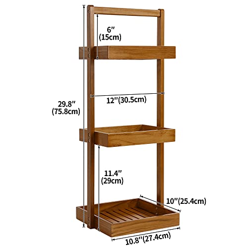 Utoplike Teak Shower Caddy Shelf, Standing Shower Organizer for Bathroom Corner, Wooden Freestanding Racks Storage for Inside Shower, Bath, Office, Stand Up 3 Tier Kitchen Desktop Organization - color: 3 tier Large
