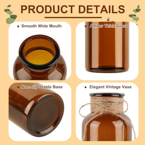 PINIWON Set of 12 Amber Bud Vases, Small Glass Vases, Vintage Medicine Bottles Apothecary Jars, Flower Vases for Home Decor, Wedding Centerpieces - color: Amber-12pack