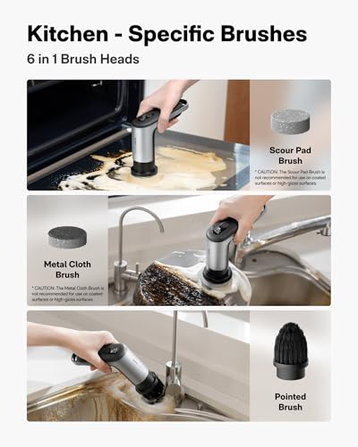 HOTO Grip™ Cordless Electric Spin Scrubber, IPX7 Waterproof, Lightweight at 0.65 lb with 6 Brush Heads, Powerful Cleaning Scrubber, for Bathroom, Kitchen, Tile, Shower