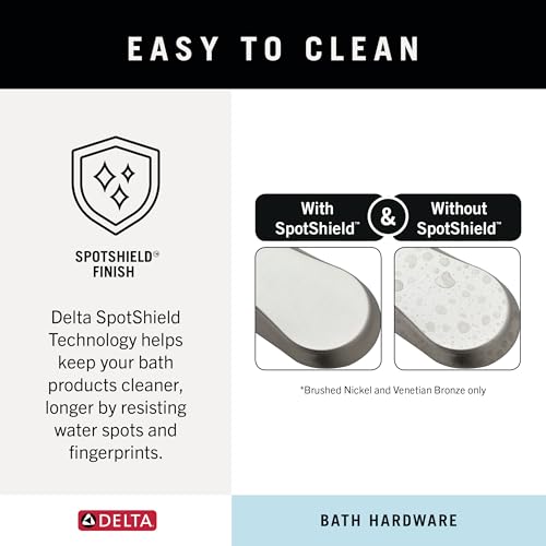 Delta 4-Piece SpotShield Brushed Nickel Bathroom Set Towel Rack, Ring, Toilet Paper Holder, Hook | Nicoli Bath Accessories - color: Spotshield Brushed Nickel