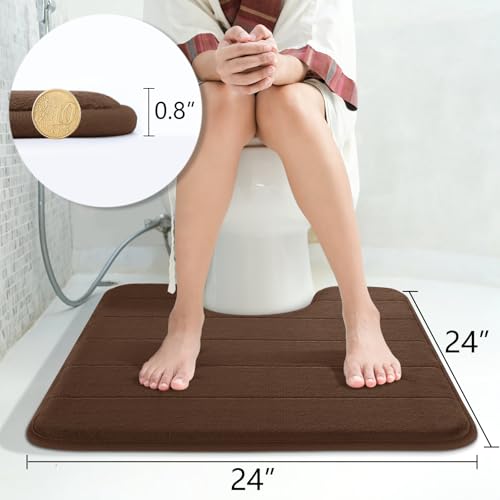 Yimobra Memory Foam Toilet Bath Mat U-Shaped, Soft and Comfortable, Super Water Absorbent, Non-Slip, Machine Wash and Easy to Dry for Bathroom Commode Contour Rug, 24 X 24 Inches, Brown - color: Brown, size: 24" X 24"