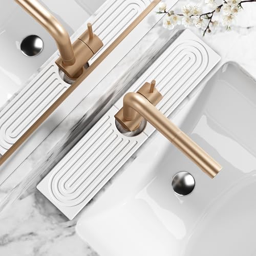 Stone Faucet Mat for Kitchen Sink - Quick Dry Diatomite Sink Splash Guard, Prevents Moisture Buildup & Water Stains, Water Absorbing Stone Tray for Bathroom Countertop (White, 20" x 4") - color: White, size: 20" x 4"