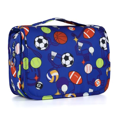 Kids Hanging Toiletry Bag for Boys, Travel Toiletry Bag for Little Young Boys Waterproof Wash Bag Toddler Traveling Toiletries, Soccer Balls Blue - color: Blue-Soccer Balls