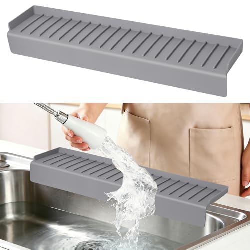 Sink Edge Protector with Suction Cup, 14" 20" 24" 30", Silicone Sink Splash Guard for Kitchen & Bathroom, Protect Countertop from Scratches, Stains, for Stainless Steel Granite Quartz - color: Gray, size: 20" x 4"