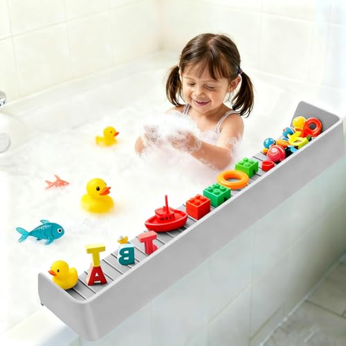 Bathtub Splash Guard for Kids,2.6 FT Silicone Bathtub Play Shelf with 11 Suction Cups, Bath Tub Ledge Shelf for Kids, Prevents Water Spills in Bathroom (Grey) - color: Grey