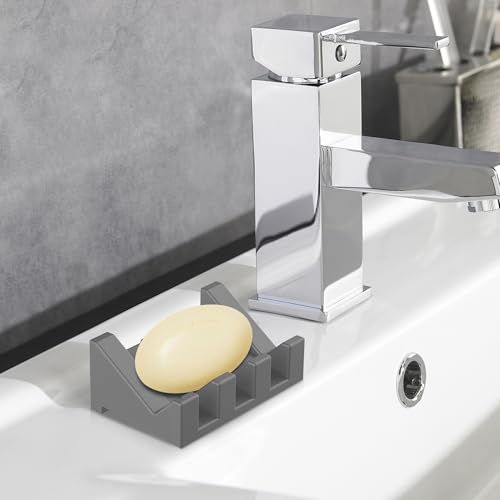 Silicone Soap Dish,3PCS Self Draining Bar Soap Holder,Dark Gray | Self draining silicone soap dish with drainage,waterfall design keeps bar soap dry,extended soap holder for shower,bathroom - color: 3*gray
