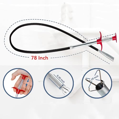 78 Inch Drain Snake Clog Remover, Flexible Grabber Tool with Strong 4-Claw, for Sink, Shower, Bathtub, Toilet & Kitchen - style: 78 IN