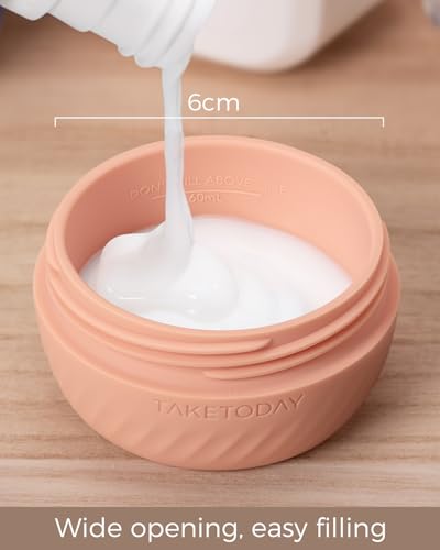 TakeToday Travel Containers for Toiletries, 2oz, 4 Pack, Apricot | Air Travel Leak-Proof, TSA Approved, Silicone Jars with Lid, for Cosmetics & Toiletries - color: Apricot