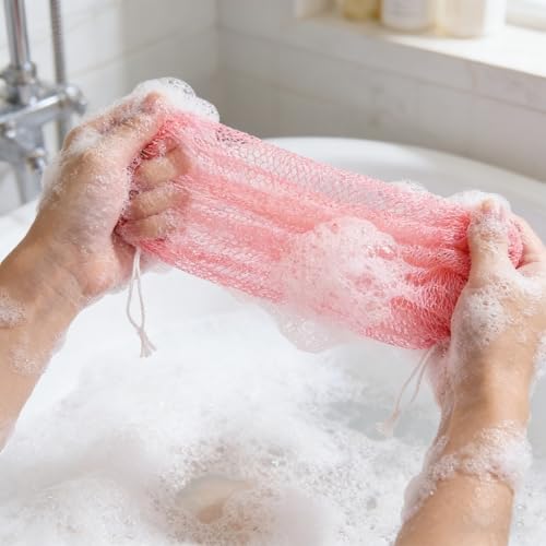 Authentic African Net Sponge Extra Long African Exfoliating Net for Body & Back Scrubber for Shower (3Pac Pink+Deep Purple, Count, 1) - style: 3Pac Pink+Deep Purple