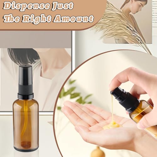 12 Pcs Amber Glass Pump Bottle Refillable Lotion Foundation Container Cosmetic Dispenser with Press Pump for Essence Lotion Travel - 30ml/1oz - size: 30 ml