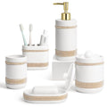 RQYIXI Bathroom Accessories Set with Diamonds 5 Pieces Toothbrush Holder Soap Dispenser Ceramic Bathroom Accessory Set Contain Cotton Swab Jar Toothbrush Cup Soap Dish Tumbler - color: White-set With Diamonds