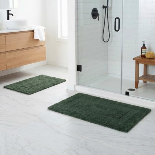 Bathroom Rugs - 2-Piece Cotton Bathroom Mat Set - Machine Washable Bath Mats for Bathroom, Kitchen, or Laundry Room by Lavish Home (Green) - color: Green