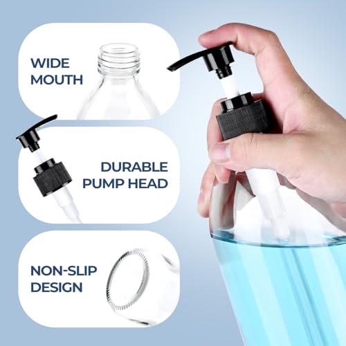 16 oz Clear Glass Soap Dispenser with Pump, Glass Pump Bottle for Lotion Body Oil, 500ml Hand and Dish Soap Dispensers Set with Storage Caps, Labels - 2 Pack - color: Clear