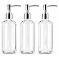 Refillable Clear Soap Dispenser Bottles with Pump, 16 oz (3 Pack) | BPA-Free Plastic Boston Round Containers for Hand Soap, Lotion, Shampoo, Kitchen & Bath