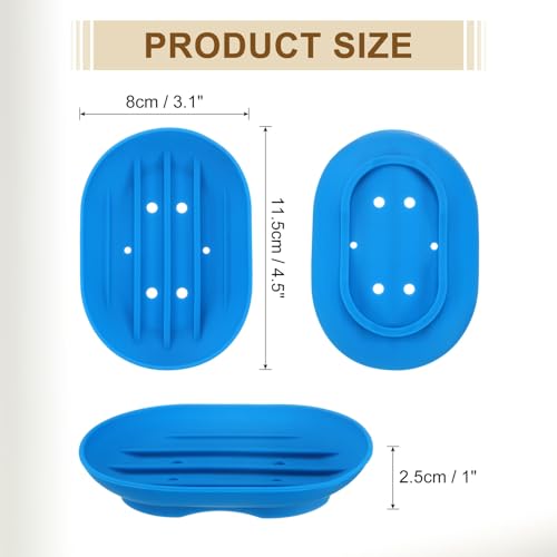uxcell 3Pcs Small Soap Dish, Silicone Bathroom Soap Holder Oval Shape Bar Soap Dish Self-Draining Soap Tray with Holes for Shower, Bathroom, Kitchen, Counter Top (Blue) - color: Blue