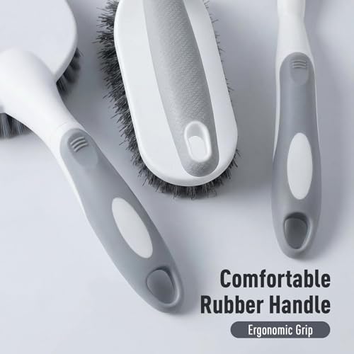 CLEANHOME 3 Pcs Scrub Brush,Multifunctional Cleaning Brush Set | With Non-Slip Handle and Sturdy Bristles,Scrub Brushes for Cleaning Bathroom,Kitchen,Grout,Tile,Grey