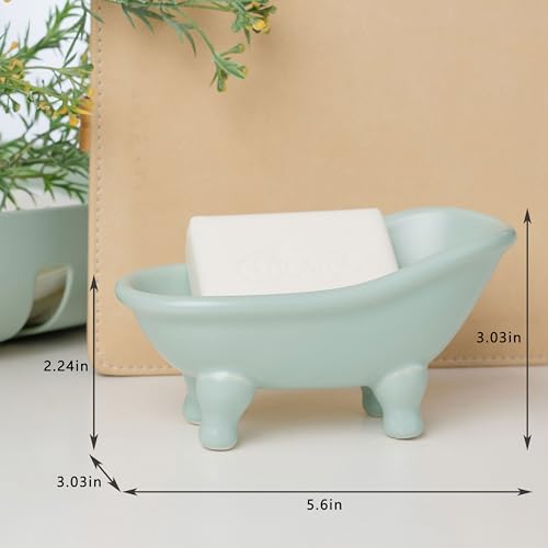 5.6" Ceramic Mini Bathtub Soap Dish Decortative Clawfoot Bathroom Soap Dish (Green) - color: Green