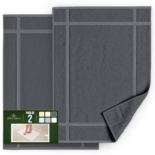 Pearl Linens 100% Ring Spun Cotton Bath Mat (Pack of 2) 18 x 25 Inch, Washable, Soft & Absorbent Terry Bathroom Floor Mat – Not Bathroom Rugs – Quick-Dry After Shower Bath Mat, 781 GSM, Dark Grey - color: Dark Grey, size: 18x25 - Set of 2