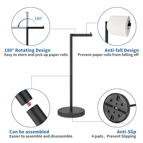 RFOUO Matte Black Toilet Paper Holder Stand 1 pc, Free Standing Toilet Paper Holder Stand,Bathroom Toilet Paper Storage with 2.7 Pounds Heavy Base for 4+1 Rolls,Toilet Tissue Holder - color: Matte Black