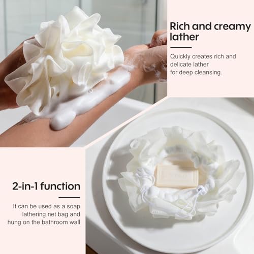 Bath Tools Set, 5 PCS Loofah Washcloth Combo 2-in-1, Suction Cup Bath Ball，Silicone Body Bath Brush with Waterproof Cosmetic Bag, for Body Wash and Smooth Skin