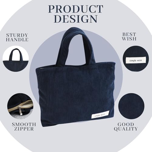 Wudygirl Makeup Bag Travel Cosmetic Bag for Women Small Makeup Pouch with Handle Zipper Cosmetic Pouch Handbag Aesthetic 8.3" x 6.7"(Navy Blue) - color: Navy Blue