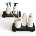 ZGO Small Counter Set of 2, Decorative Vanity Tray for Bathroom & Kitchen, Wooden Soap Holder, Black
