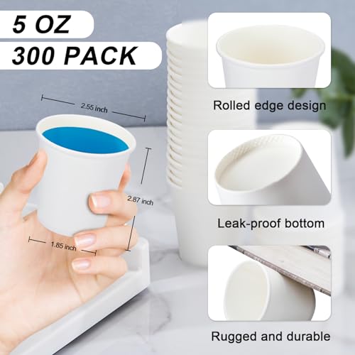 SIUQ 300 Pack 5 oz Paper Cups, White Disposable Paper Cups, Small Bathroom Mouthwash Cups, Hot/Cold Drinking Cup for Bathroom, Home, Party, Office, Picnic, Travel - color: 300pack-5oz