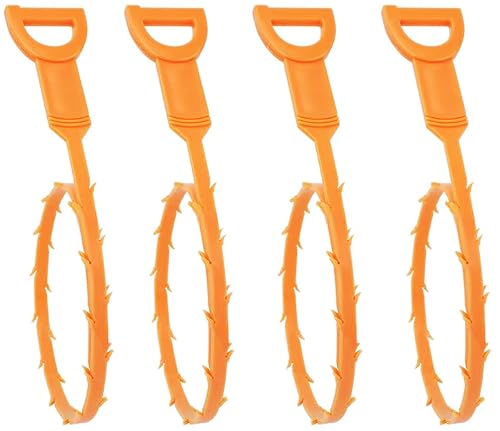 20 Inch Drain Snake Hair Clog Remover Orange Plastic 4 Pack | Barbed Design for Bathroom Tub Kitchen Sink Toilet Sewer Cleaning