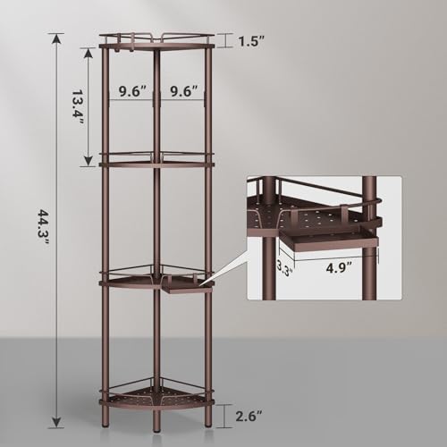 ELYKEN Corner Shower Caddy Standing, 4 Tier Rustproof Metal Shower Organizer with Soap Holder, Floor Shower Corner Shelf Rack Storage Stands with Adjustable Feet & 2 Hooks for Bathroom, Bronze - color: Bronze, size: 4 Tier