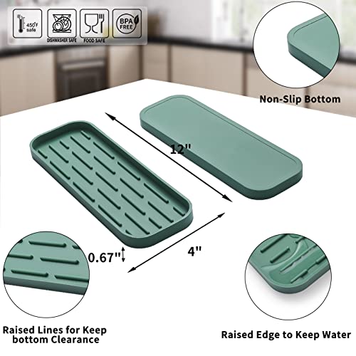 MicoYang Silicone Kitchen Sink Organizer Tray for Multiple Usage,Eco-Friendly Sponges Holder for Kitchen Bathroom Counter or Sink,Dish Soap Dispenser,Scrubber,Bottle,Cup (Green, 12"×4") - color: Green, size: 12" x 4" x 0.7"