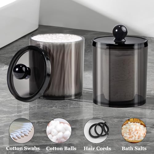 SheeChung 4 Pack Qtip Holder, Cotton Round holder with Lids - (2) 12oz & (2) 10oz Qtip Jar - Shatterproof Bathroom Vanity Organizer for Cotton Swabs, Balls, Pads, Floss Picks (Black ) - size: 4pack
