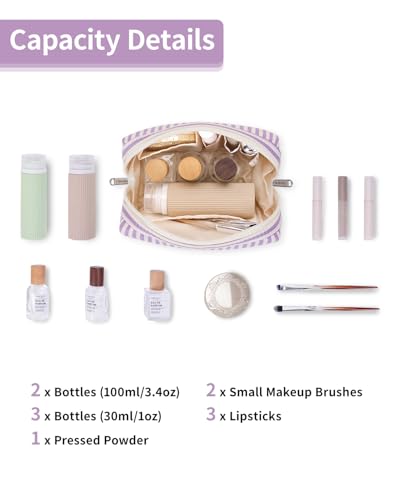 Narwey Small Striped Makeup Bag for Purse Mini Cosmetic Bag Travel Makeup Pouch Zipper Pouch Cute Make up Bags with Compartments for Women Girls (Purple Stripe, Small) - color: A-Purple Stripe, style: Small