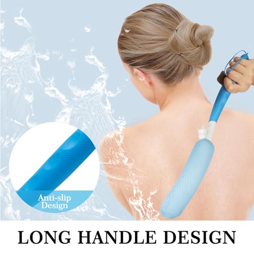 Long Handle Bath Brush, Anti-Slip Curve Handled Bath Body Brush, Back Scrubber for Shower, Easy Reach for Seniors, Suitable for Elderly/Pregnant Aid Bathing & Shower(Not Include Brush Handle) - size: White-h