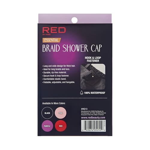 Red by Kiss Essential Super Large Waterproof Braid Shower Cap, Reusable Caps with Elastic Band - size: Braid Cap (Pack of 1)