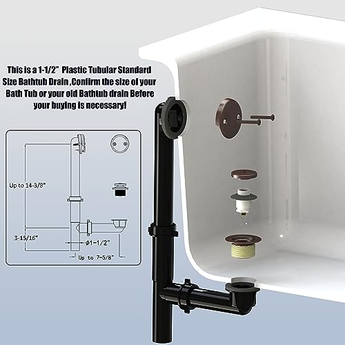 Artiwell 1-1/2" Black Tubular Bath Drain Kit with Tip-Toe Bath Drain Stopper, Touch-Toe Tub Drain, Tip Toe Bathtub Drain Waste and Overflow With Plug and Bathtub Overflow Drain Cover,Oil Rubbed Bronze - color: Oil Rubbed Bronze