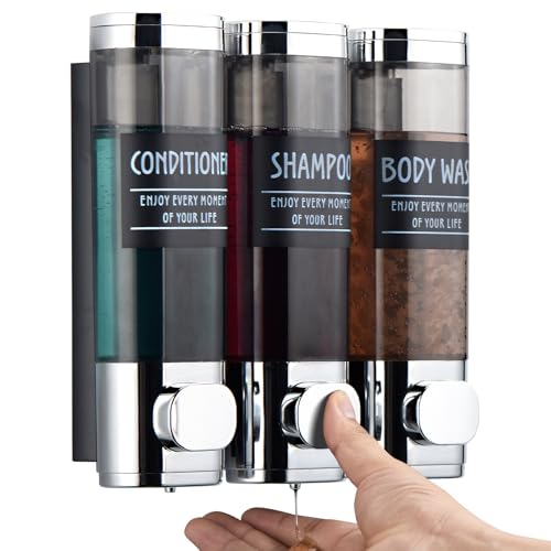 Shampoo and Conditioner Dispenser,GlintGath Shower Dispenser 3 Chamber No Drill Shampoo Dispenser for Shower Wall Mounted Shower Soap Dispenser for Bathroom Hotel,3 * 300ML,Chrome - color: Chrome 3 Chamber