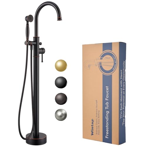 Free Standing Tub Faucet, Wintap Classic Freestanding Bathtub Faucet with Sprayer Brass Elegant Floor Mount Bath Faucets High Flow Roman Tub Filler, Oil Rubbed Bronze （WT-3311ORB） - color: Oil Rubbed Bronze