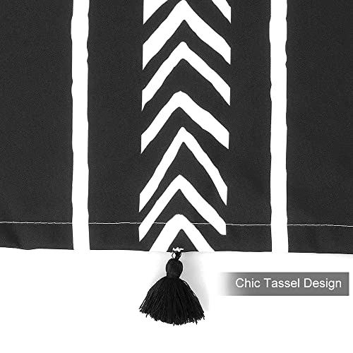 UPHOME Boho Black and White Fabric Tassel Triangle Stripes Geometric Shower Curtain Set with Hooks Chic Tribal Bathroom Decor Accessories (72X72 inch, Black) - color: Black, size: 72"W x 72"L (Pack of 1)