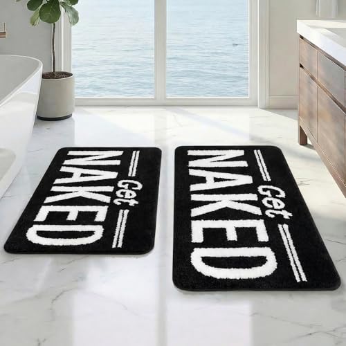 Arttown Get Naked Black Bathroom Rug Set 2 Piece Fluffy Microfiber Non-Slip Water Absorbent Bath Mat Soft Washable Floor Rug for Tub Showers Laundry Room Decor (16"x24"+20"x32") - color: Get Naked