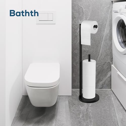 Toilet Paper Holder Stand, Toilet Paper Stand Black, Free Standing Toilet Paper Holder, Toilet Paper with Storage by Bathth - color: Black