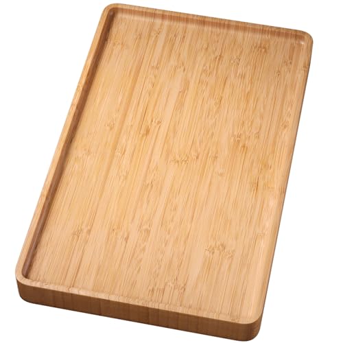 VERTORGAN Bamboo Serving Tray,15.8x9.8 Inch Decorative Trays Platter for Coffee Table,Living Room,Bar,Party,Mini Charcuterie Boards Cheese Board,Home Decor（Natural） - color: Natural, size: 15.7" x 9.8" x 0.8"